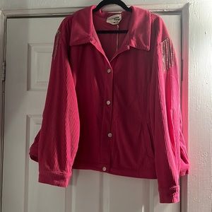 Rhinestone fringe shacket pink